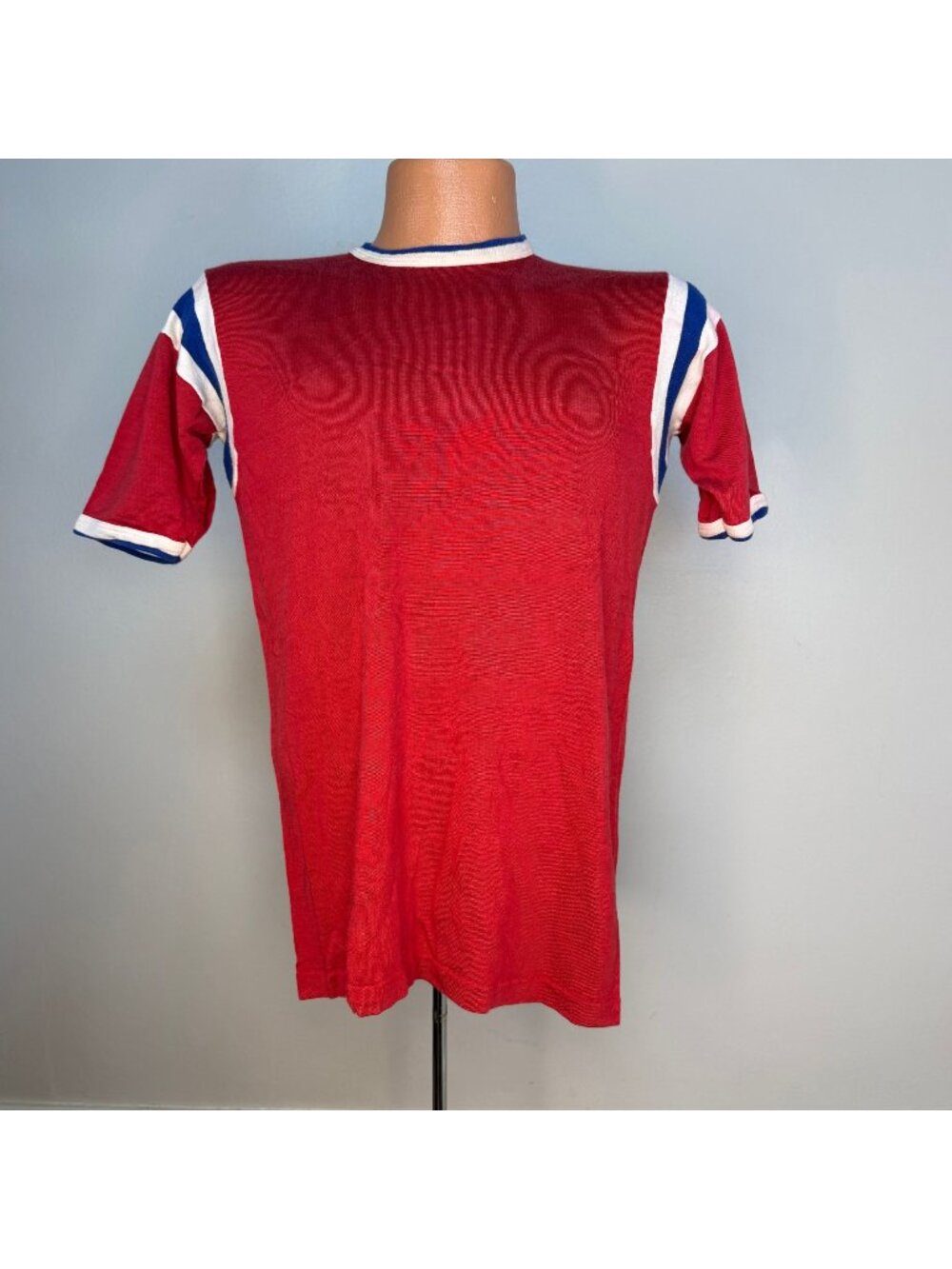 Vintage 1960s Red Durene Jersey T-Shirt, Jewish Center, Rawlings Size Medium